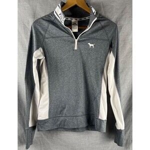 VS PINK Athletic Pull-Over Women's Small Grey 1/4 Zip Back Zipper Pocket Track
